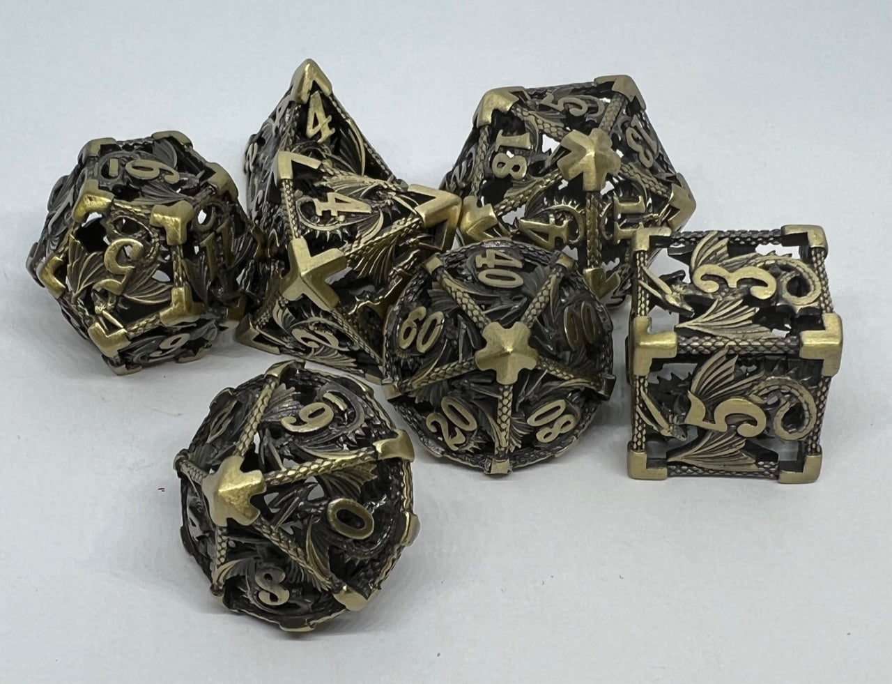 HD-01 Ancient-Brass, Dragon Series, Hollow-Metal Dice Set