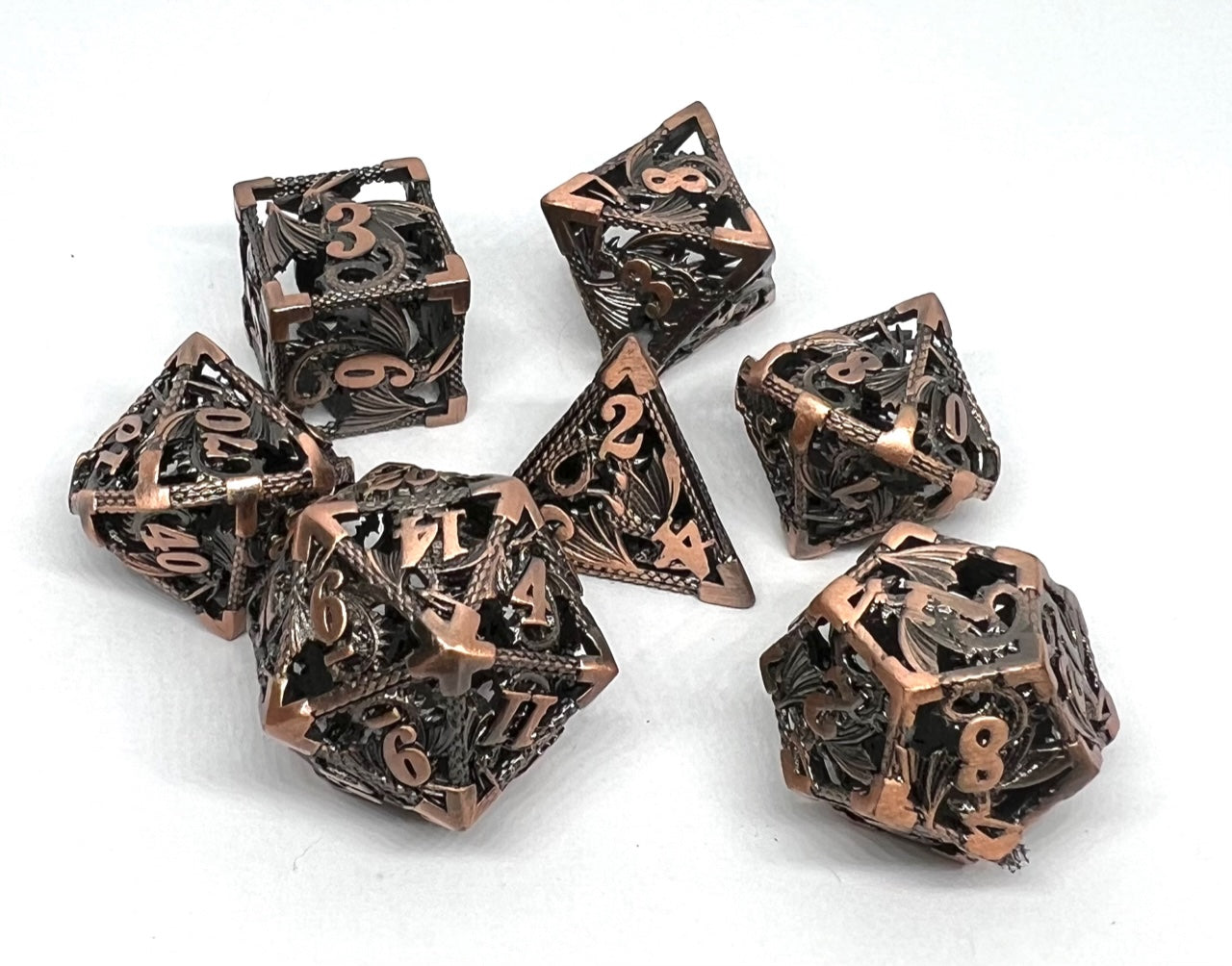 HD-02 Ancient-Copper, Dragon Series, Hollow-Metal Dice Set