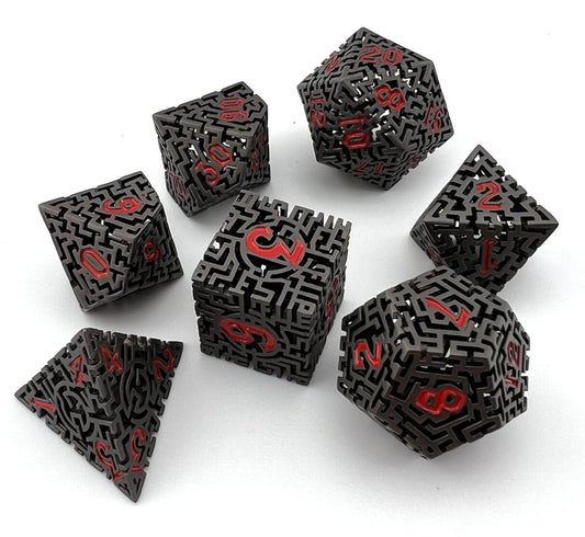 Black and Red Hollow Labyrinth Dice