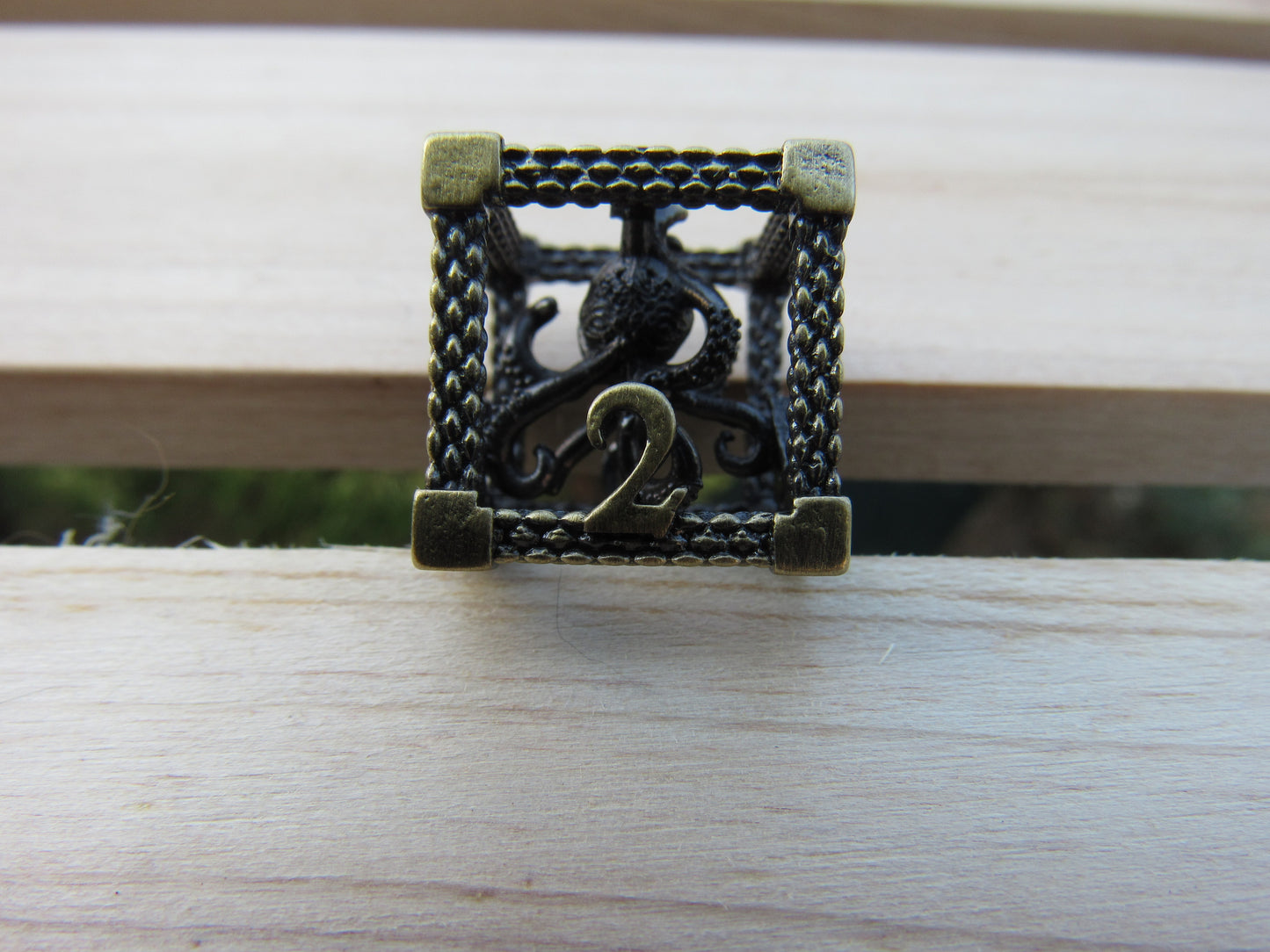 Antique Brass Caged Octopus Hollow Dice