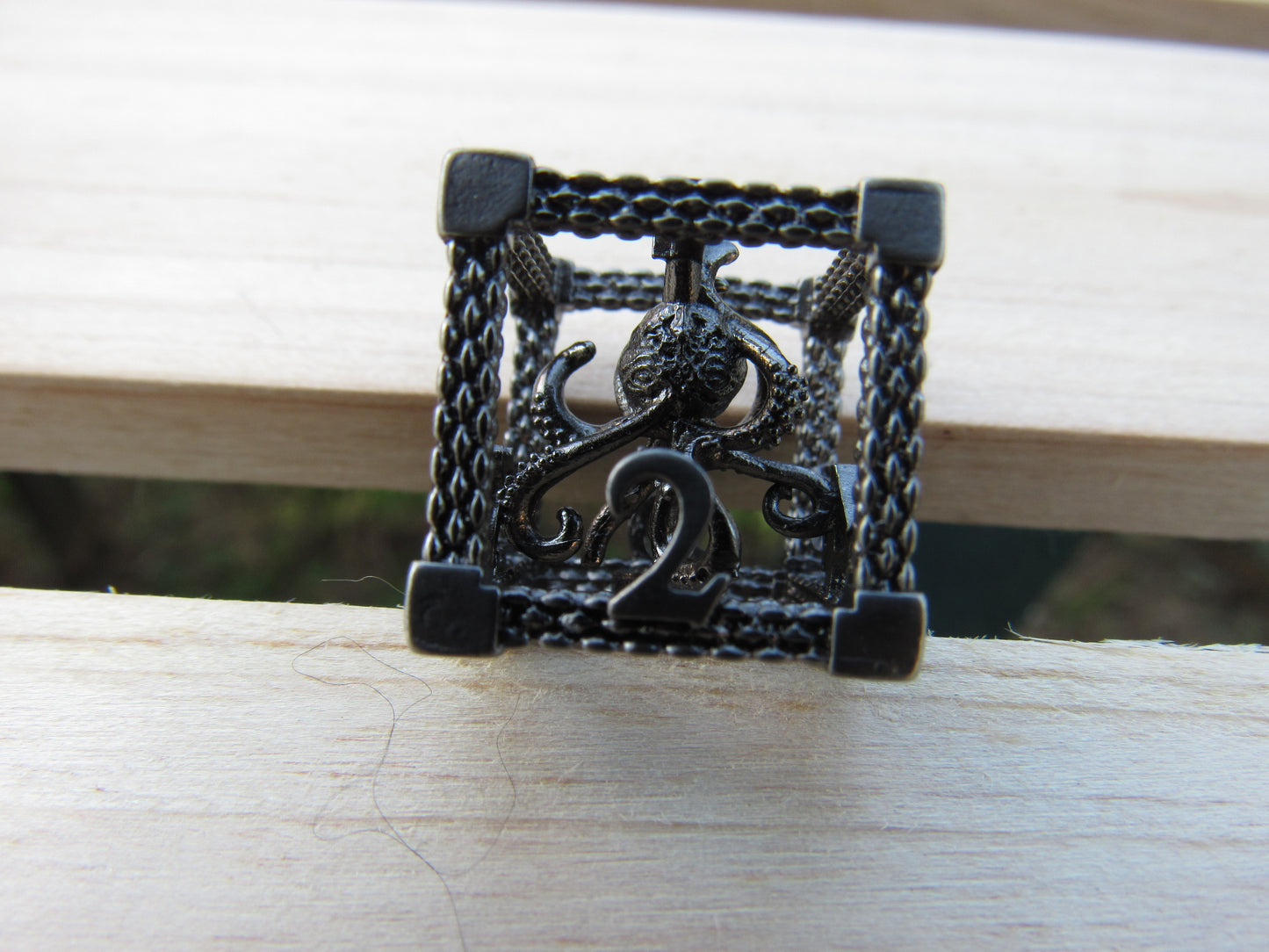 Antique Silver Caged Octopus Hollow Dice