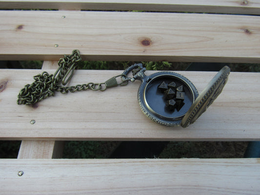Tiny Dice in D20 Dragon Pocket Watch Case