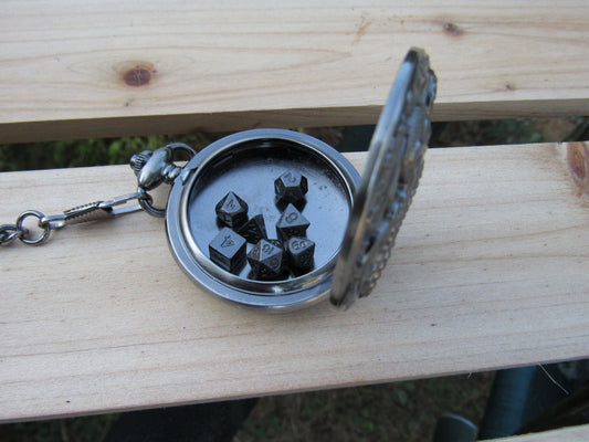 Tiny Dice in Antique Silver Octopus Pocket Watch Case