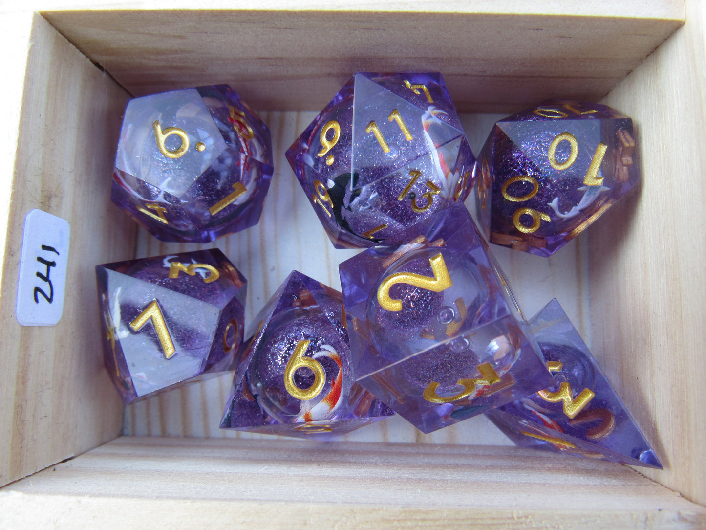 Purple Koi Fish Liquid Core Sharp Resin Dice
