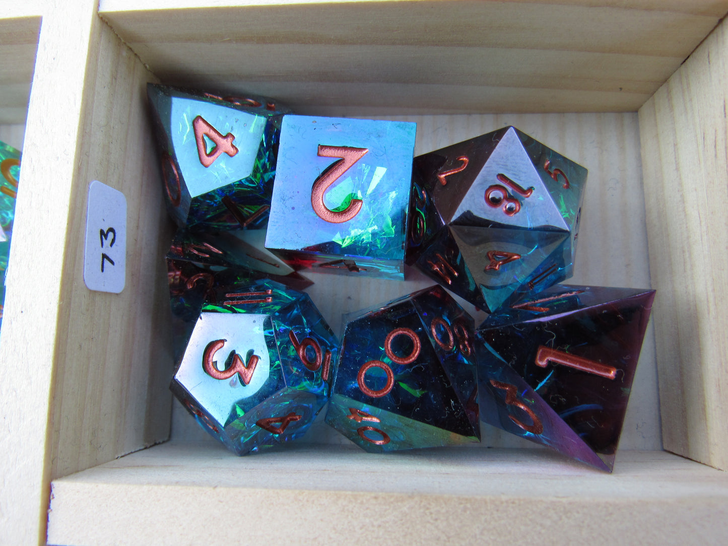 Dark Teal and Red Iridescent Sharp Resin Dice