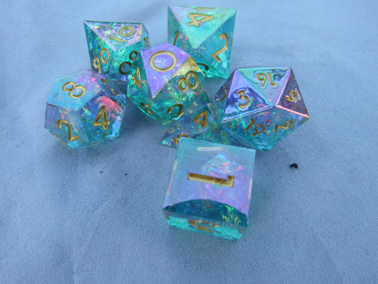 Light Teal Iridescent Sharp Resin Dice