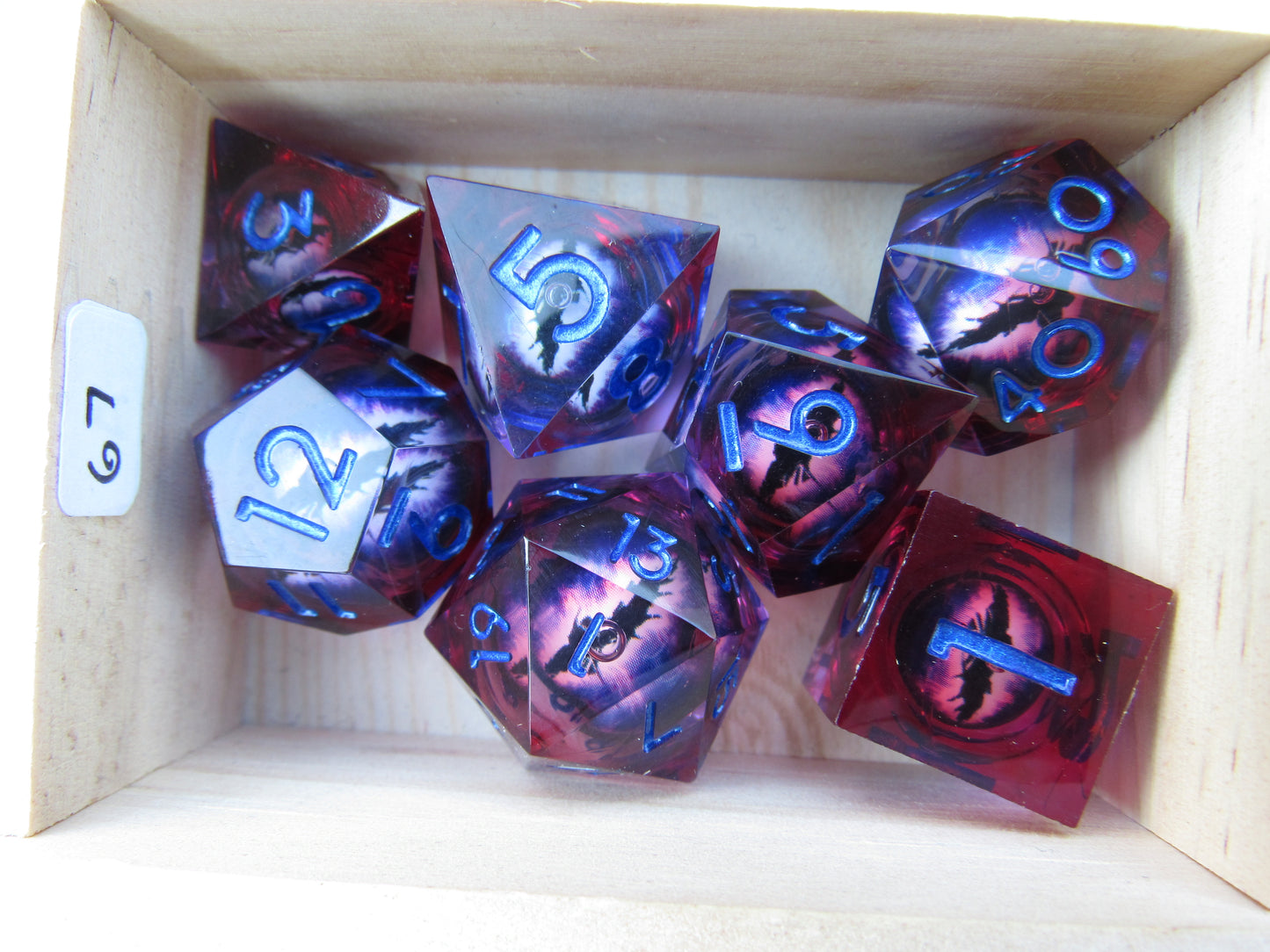 Red and Purple Eyeball Liquid Core Sharp Resin Dice