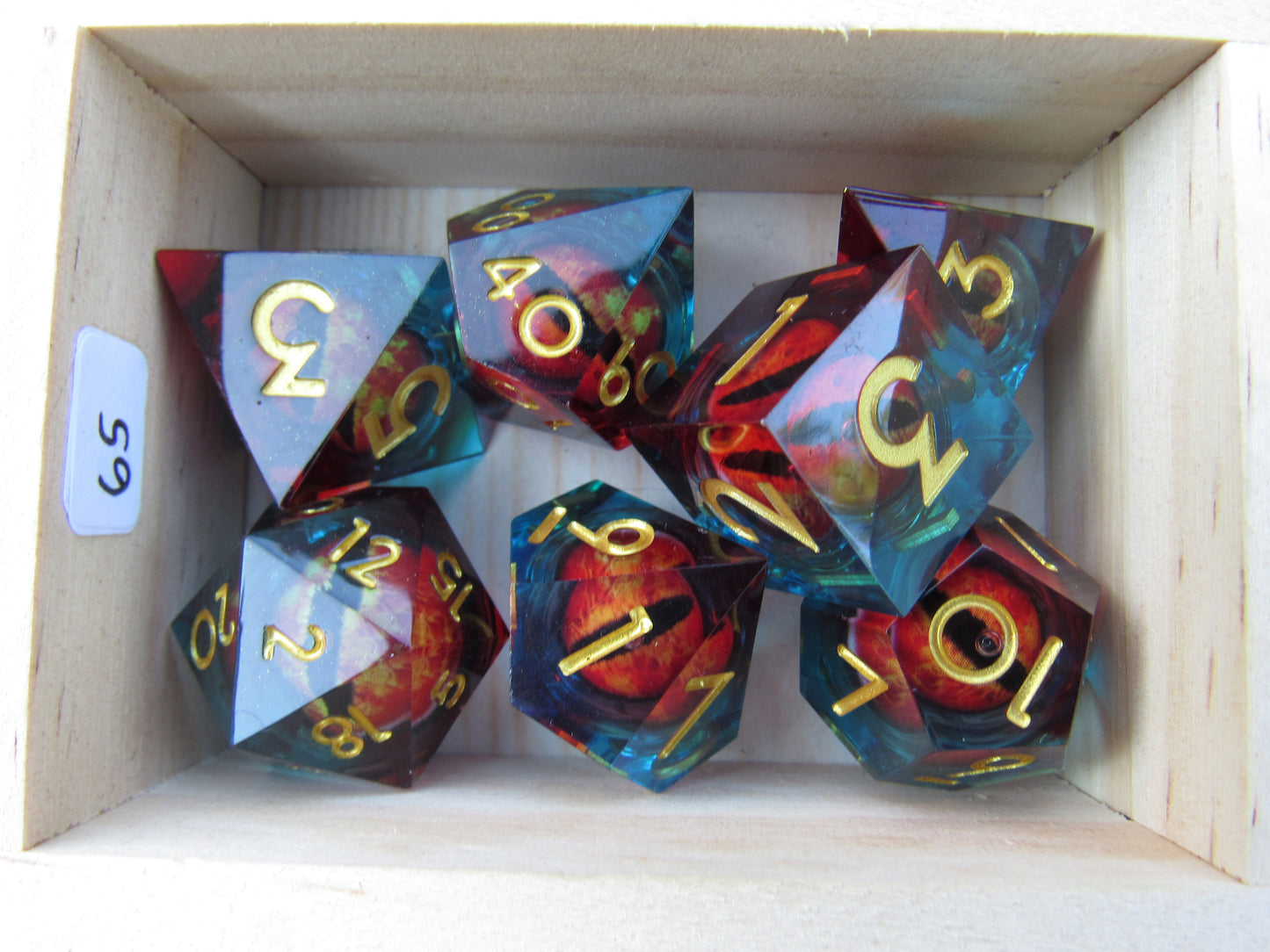 Red and Blue Eyeball Liquid Core Sharp Resin Dice
