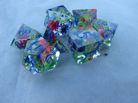 Blue and Red Floral Sharp Resin Dice