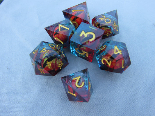 Red and Blue Eyeball Liquid Core Sharp Resin Dice