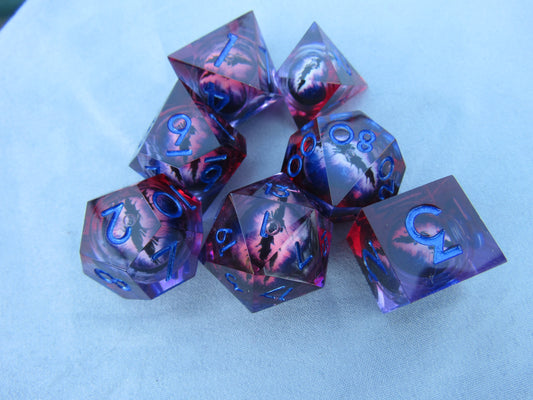 Red and Purple Eyeball Liquid Core Sharp Resin Dice