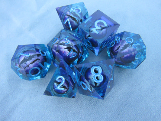 Blue and Purple Eyeball Liquid Core Sharp Resin Dice