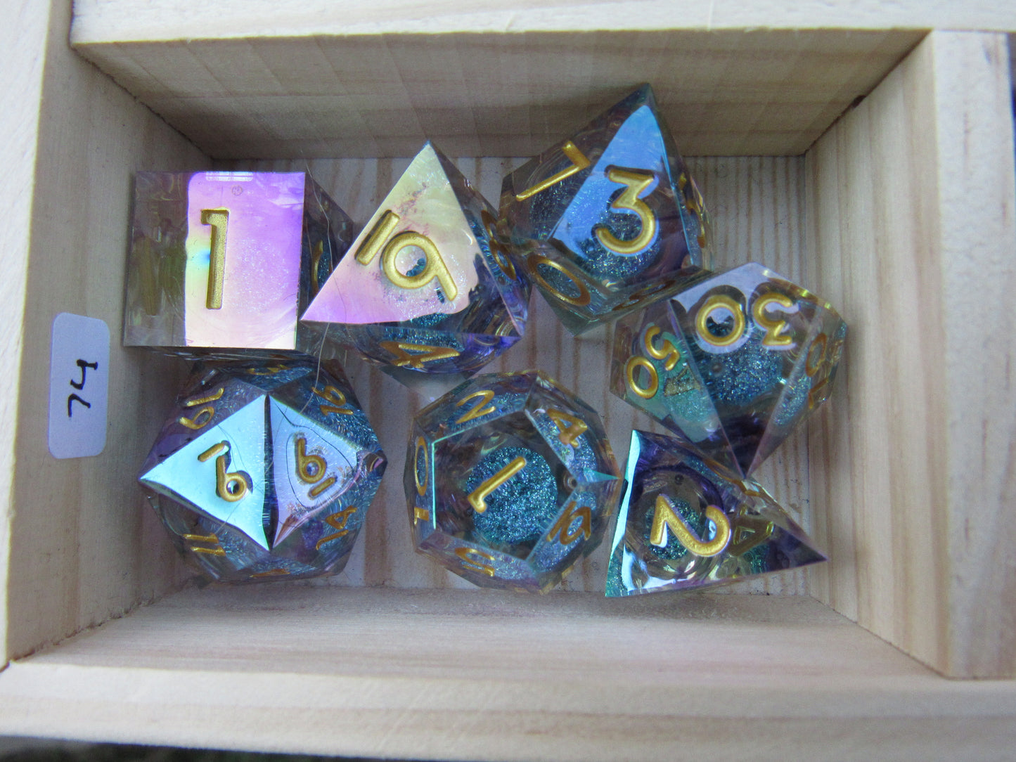 Light Teal and Purple Iridescent Liquid Core Sharp Resin Dice