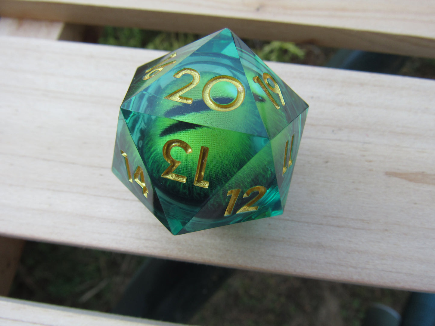 Green Dragon Eye Liquid Core Large Spindown D20