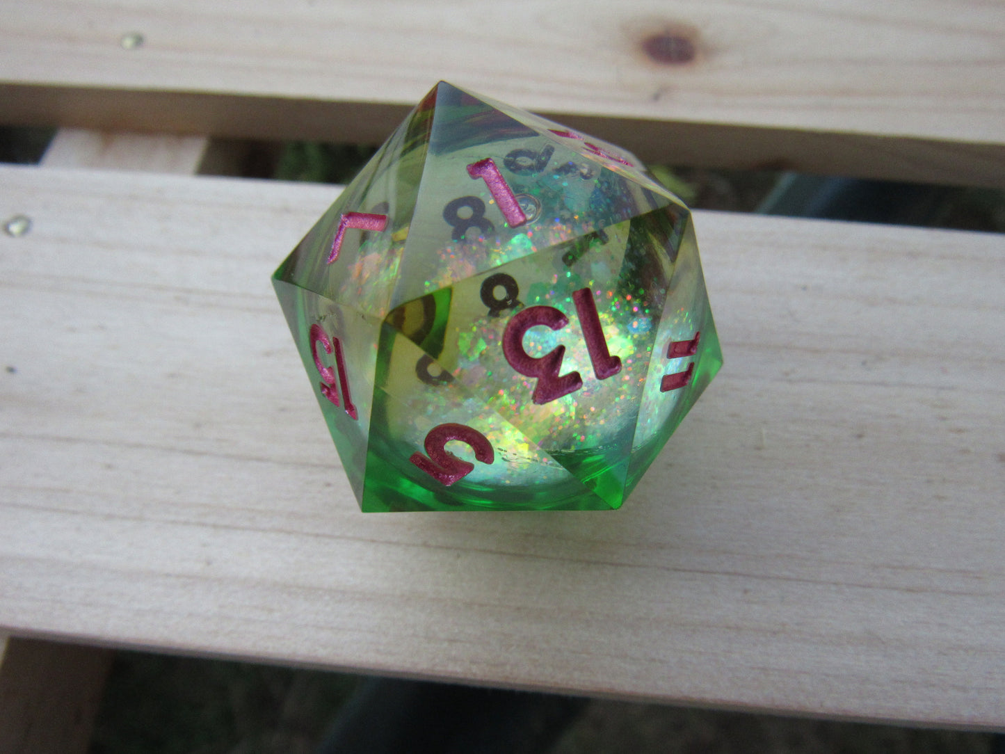 Green Glitter Liquid Core Large D20