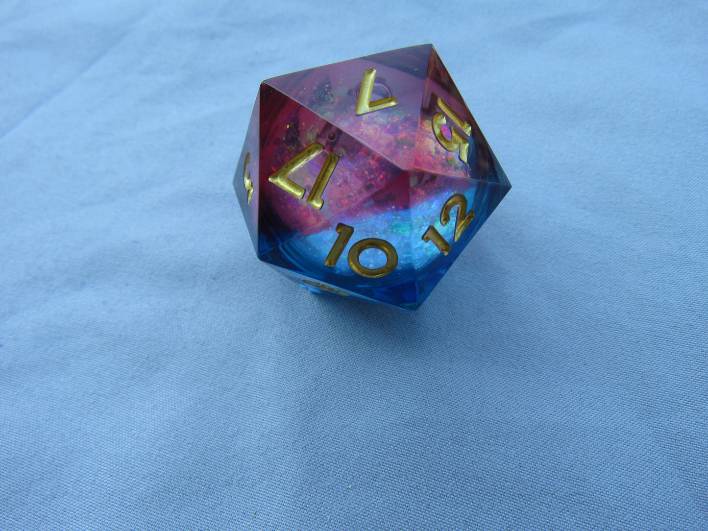 Blue and Red Glitter Liquid Core Large D20