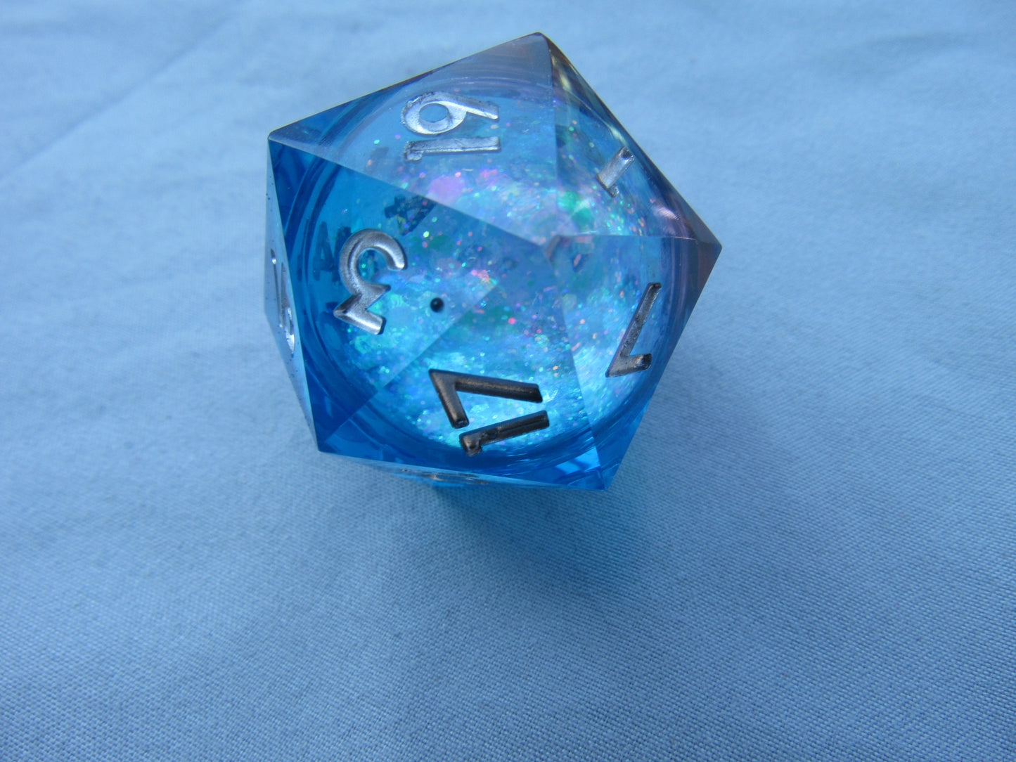 Blue Glitter Liquid Core Large D20