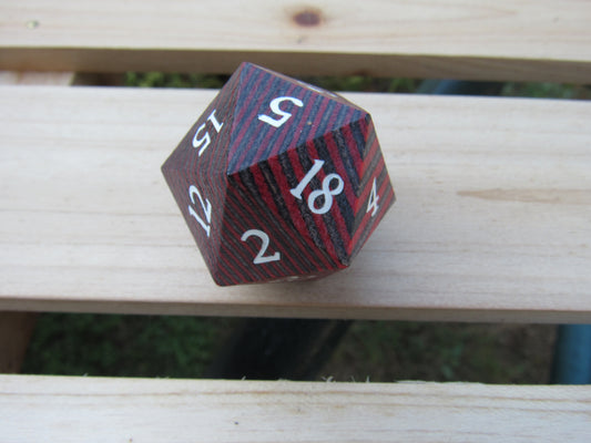 Red and Black Laminated Large Wood D20