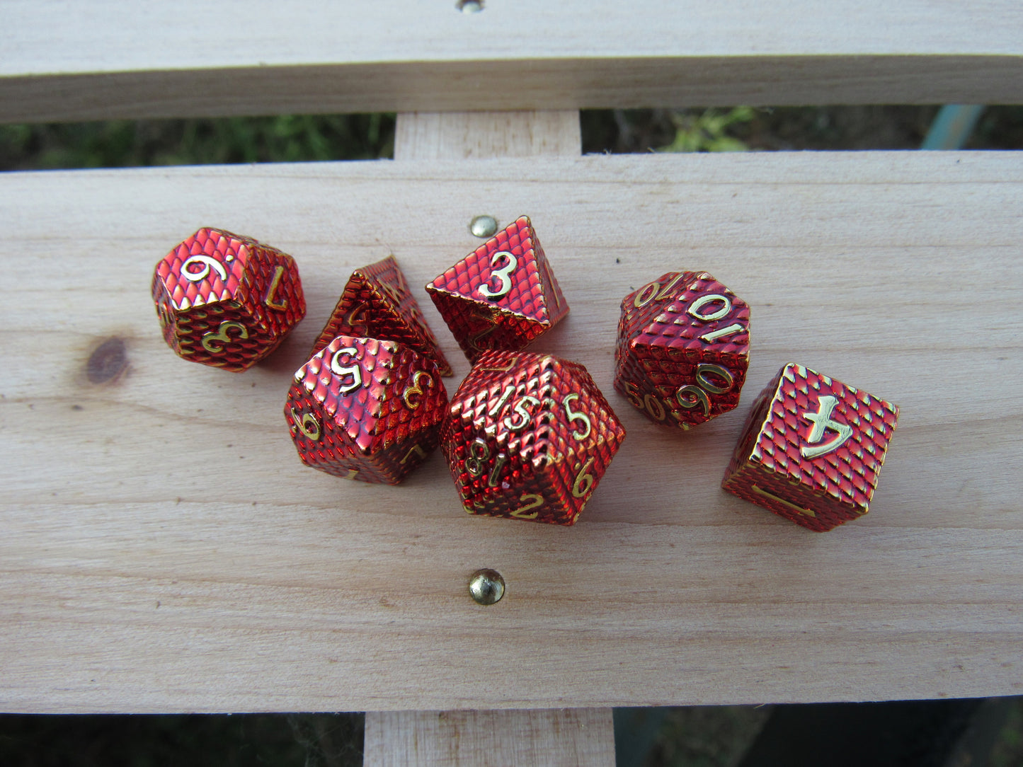 Red and Gold Mini Dragon Scale Dice