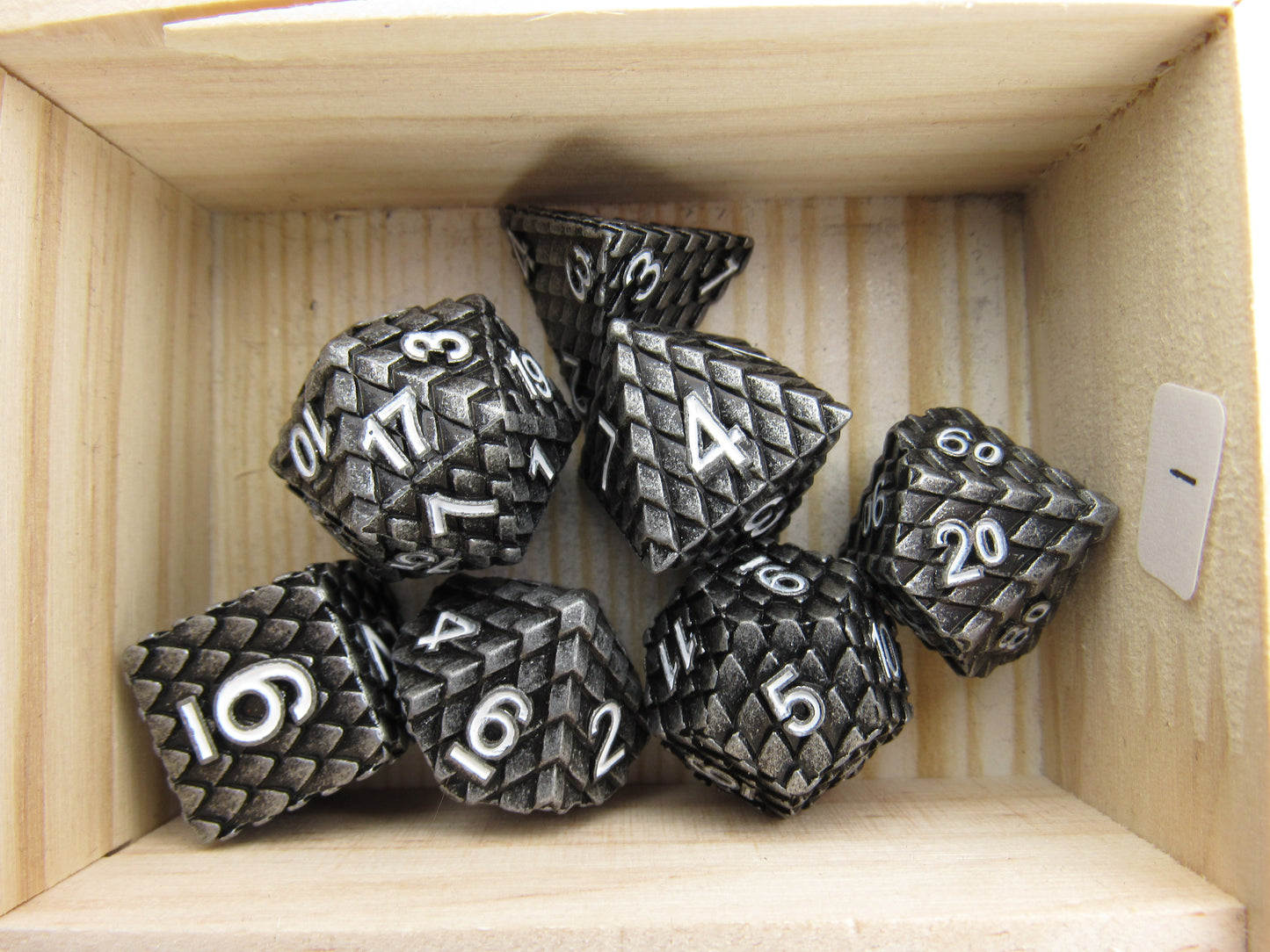 Gunmetal and White Dragon Scale Dice