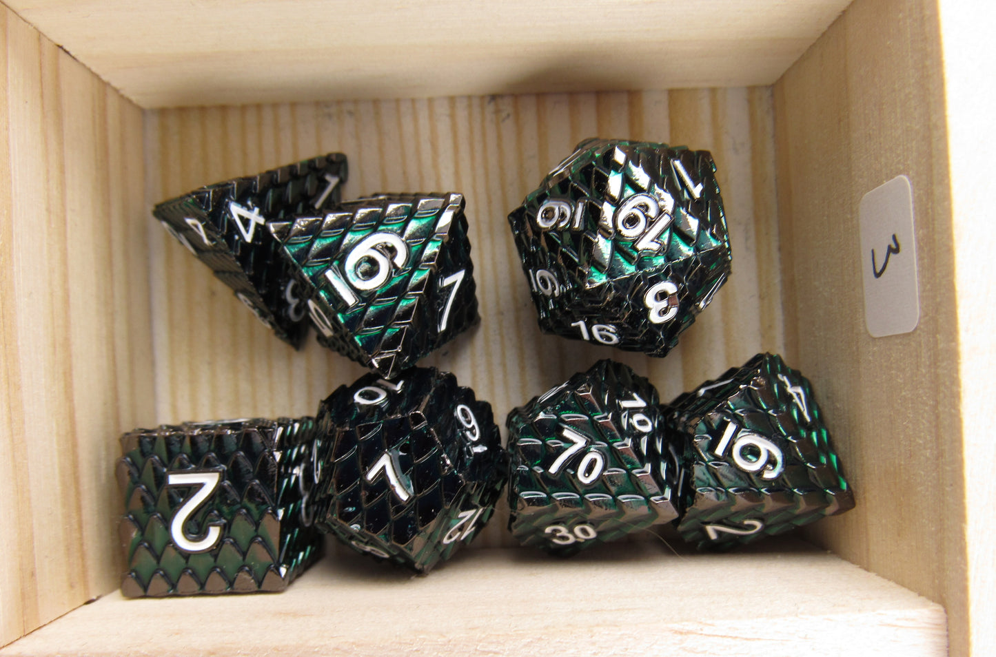 Dark Green and White Dragon Scale Dice