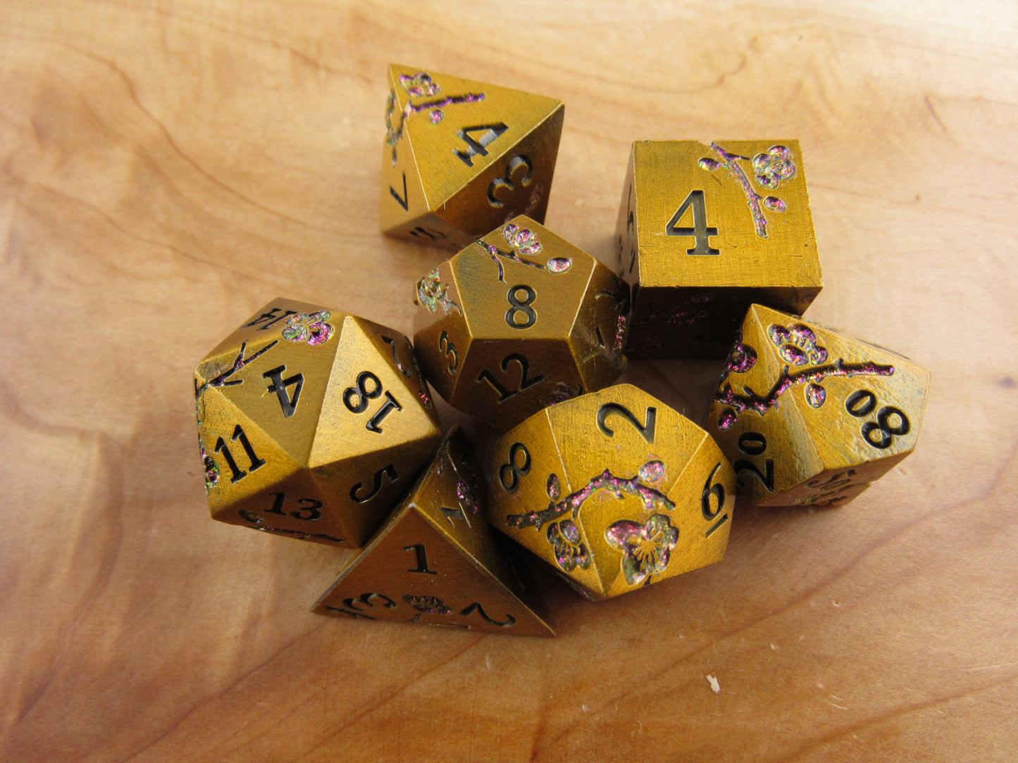 Bronze and Purple Plum Blossom Dice