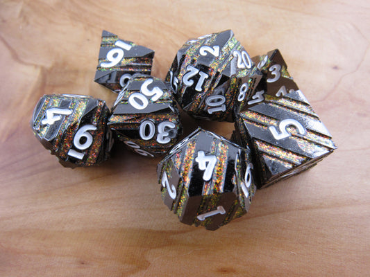 Gunmetal and Orange Striped Dice