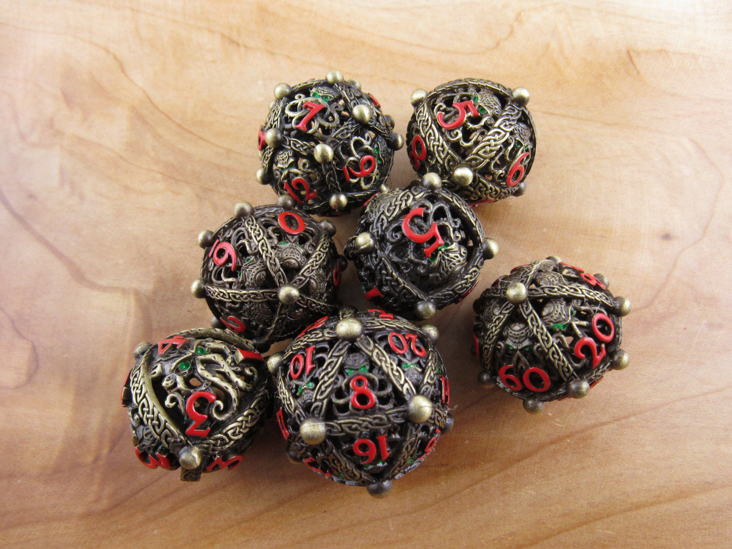 Antique Brass and Red Hollow Spherical Dice