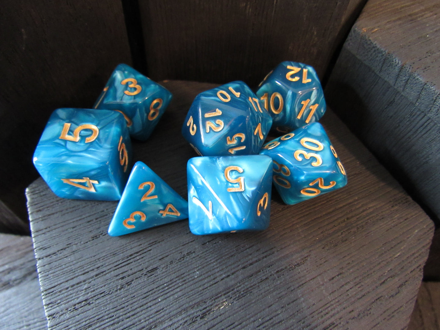 Oceanic Acrylic Dice - Aquamarine with Gold Font