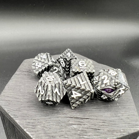 Gunmetal and White Dragon Scale Dice