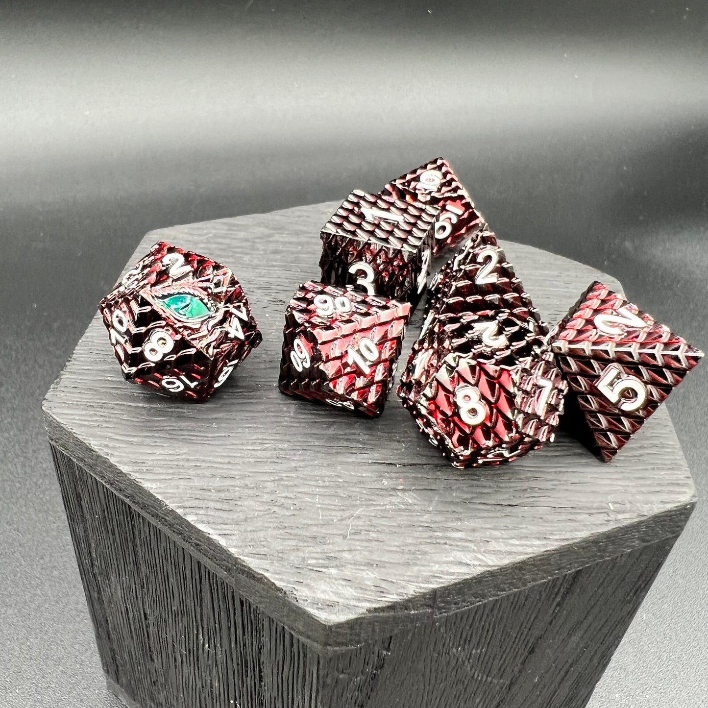Dark Red and White Dragon Scale Dice