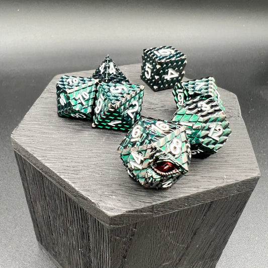 Dark Green and White Dragon Scale Dice