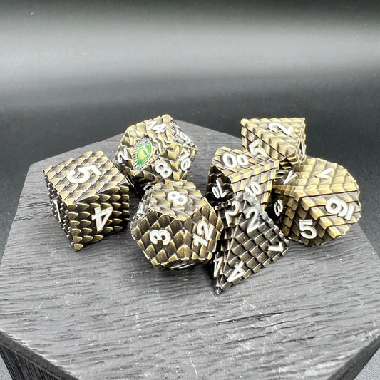Antique Brass Dragon Scale Dice