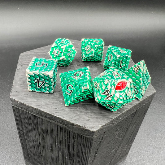 Green and Silver Dragon Scale Dice