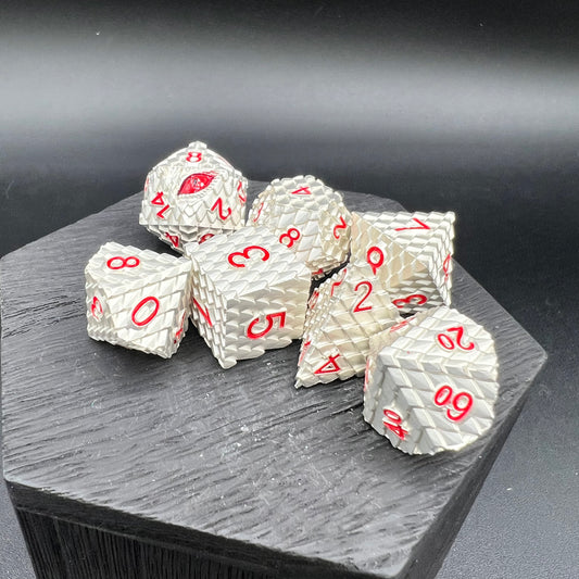 Silver and Red Dragon Scale Dice