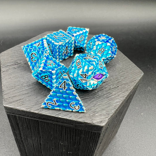 Blue and Silver Dragon Scale Dice