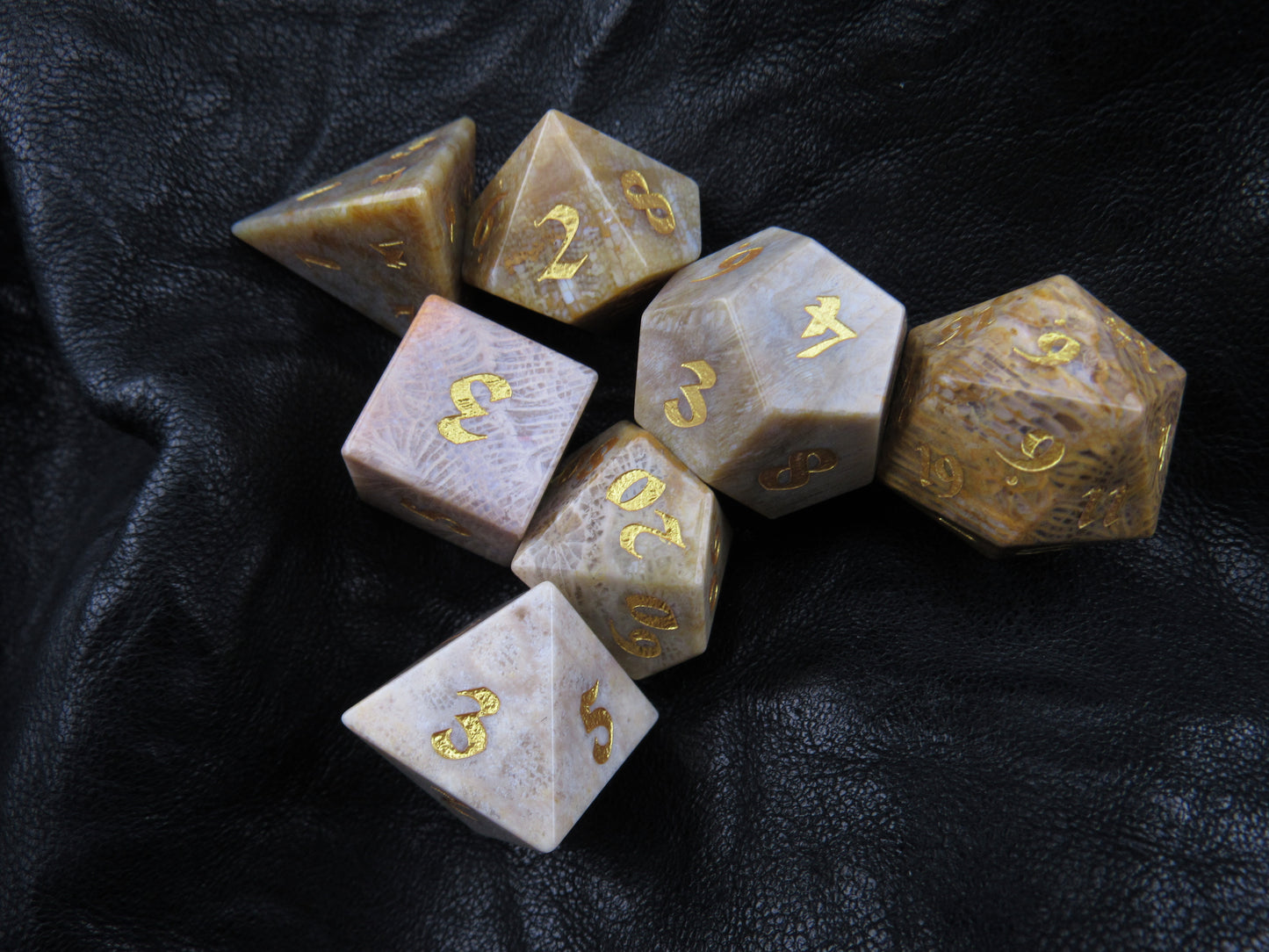 Agatized Coral Fossil Dice Set