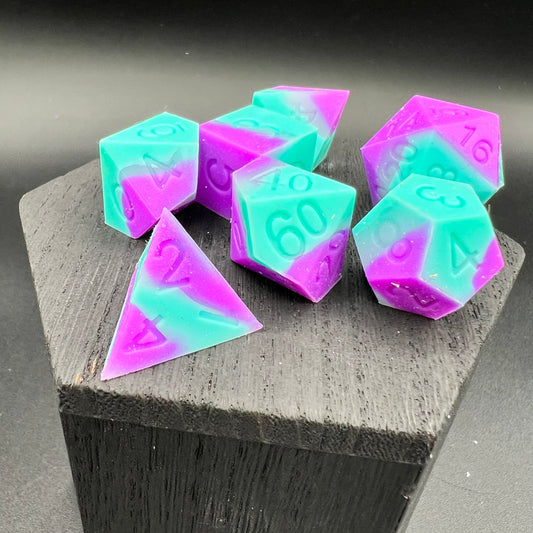 Purple and Teal Silicone Dice