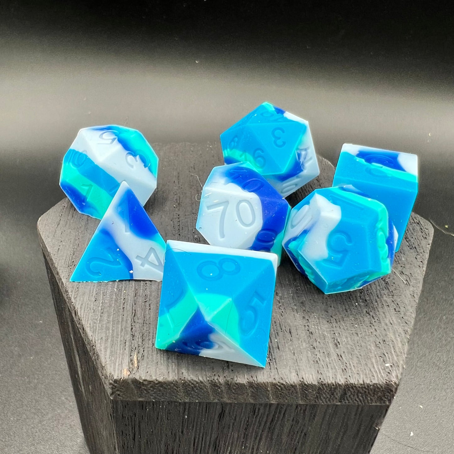 Blue, Light Blue, and Teal Silicone Dice
