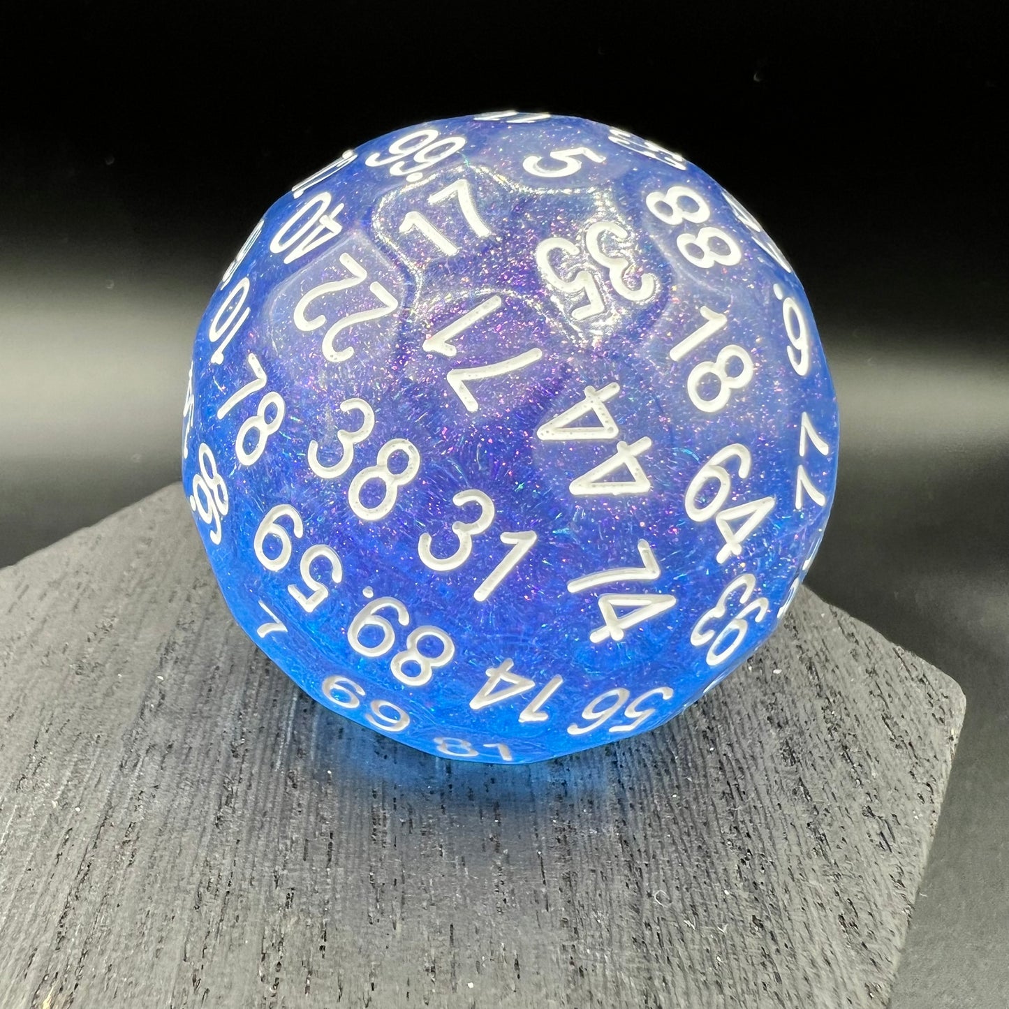 Blue with Red Glitter D100