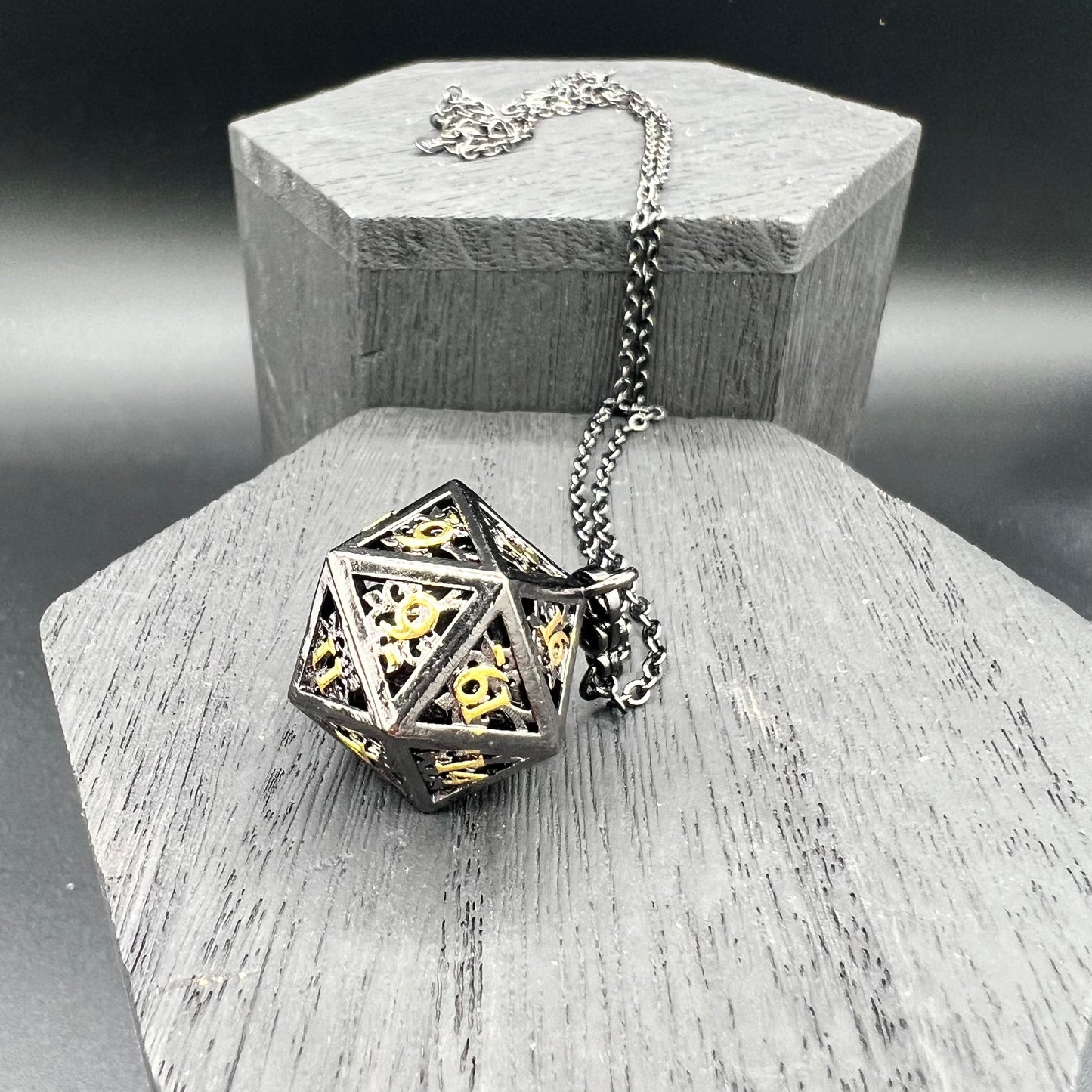 Gunmetal and Gold D20 Necklace