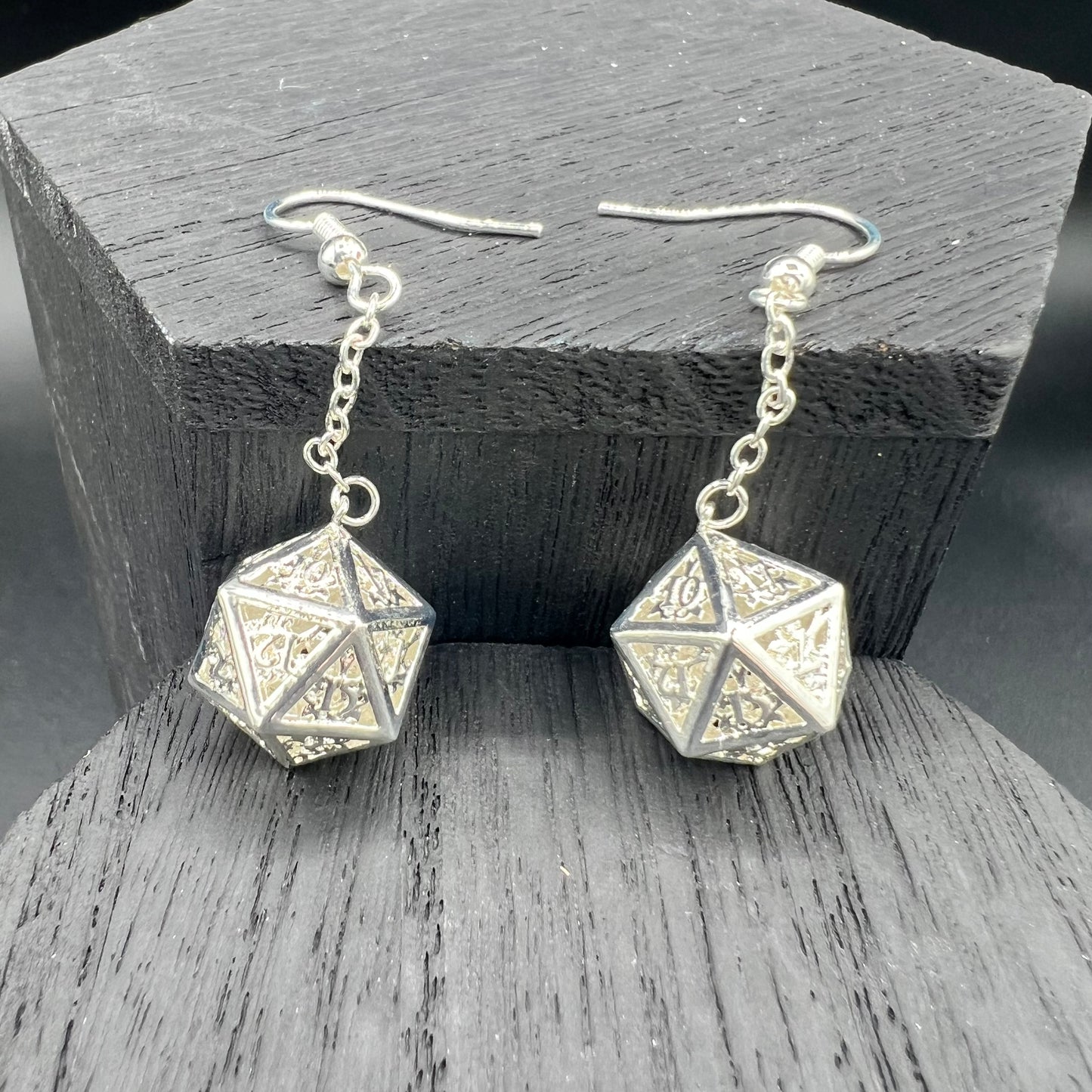 Silver D20 Earrings