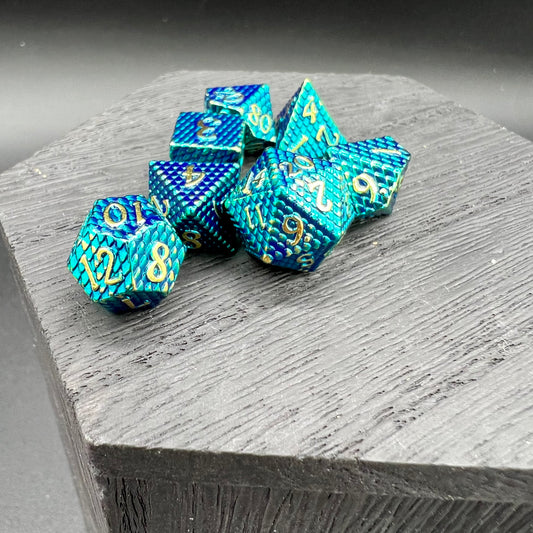 Teal and Gold Mini Dragon Scale Dice