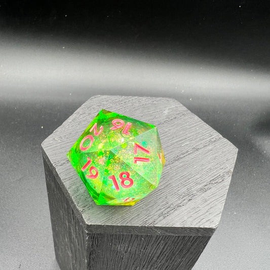 Green Glitter Liquid Core Large Spindown D20