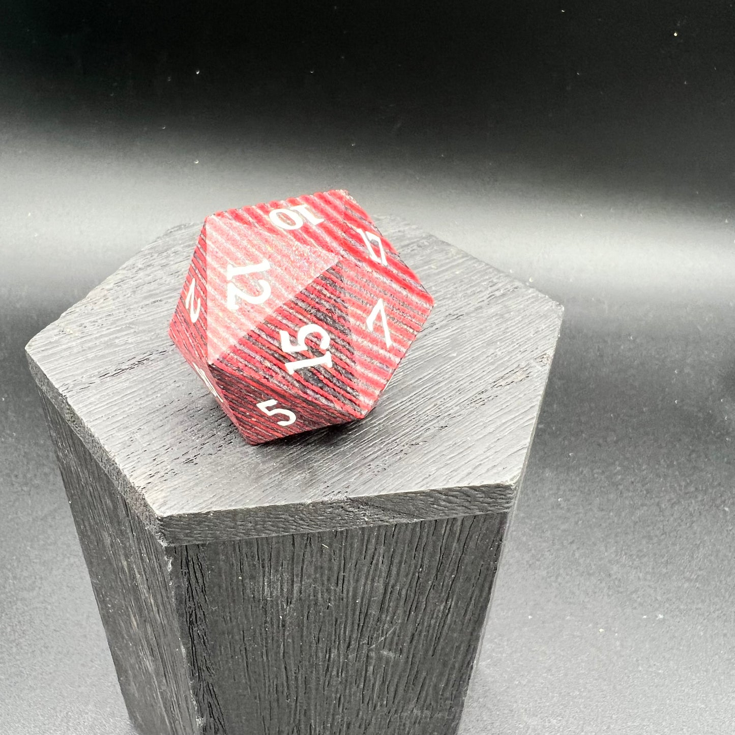 Red and Black Laminated Large Wood D20