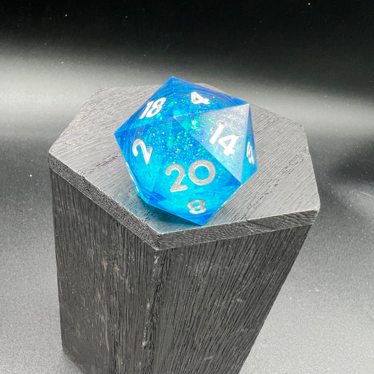 Blue Glitter Liquid Core Large D20