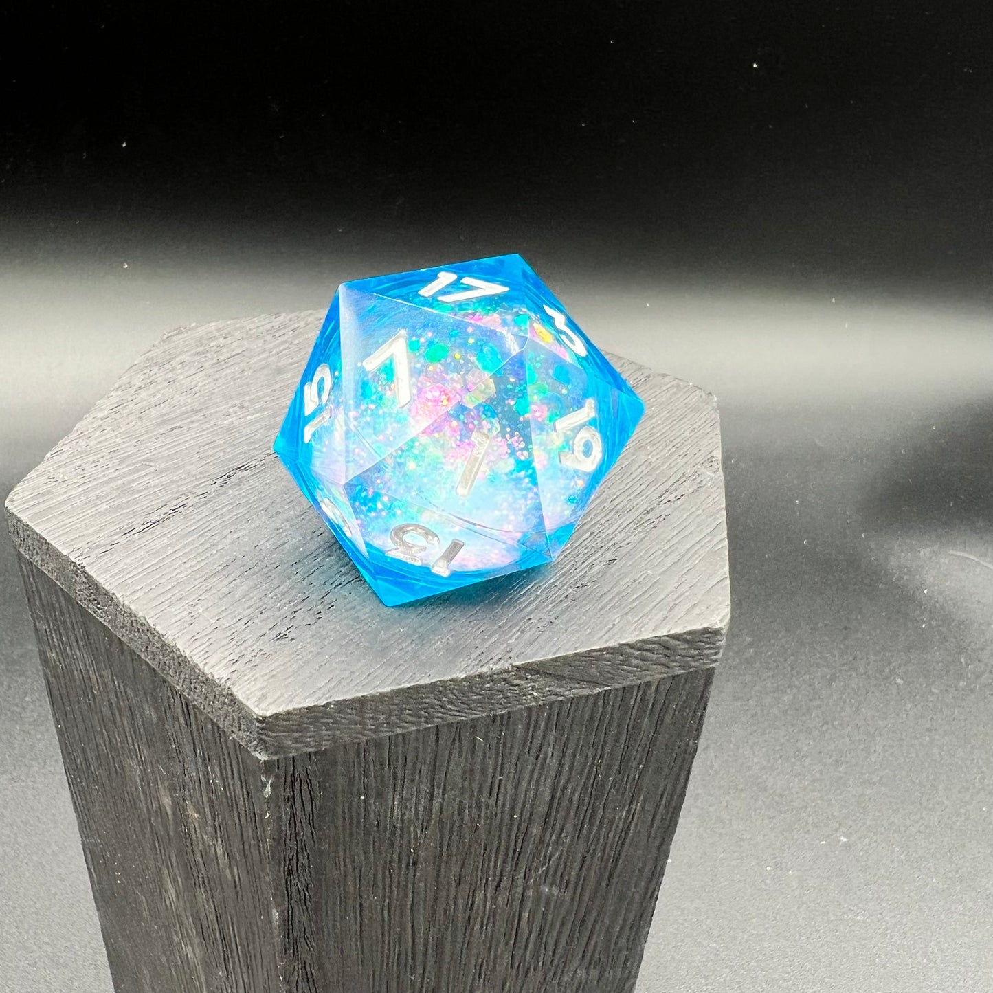 Blue Glitter Liquid Core Large D20