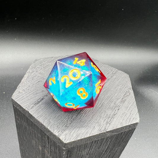 Blue and Red Glitter Liquid Core Large D20