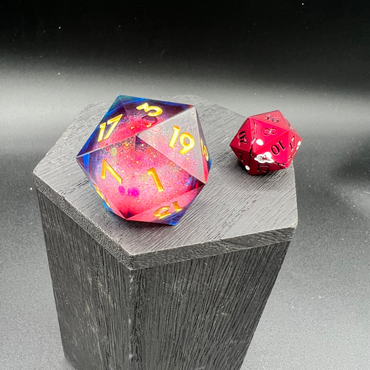 Blue and Red Glitter Liquid Core Large D20