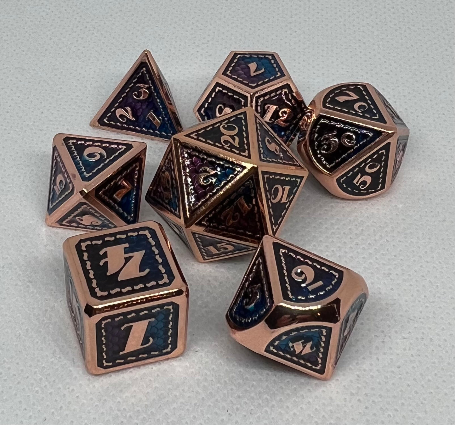 Teal, Purple, and Copper Classic Dragon Scale Dice